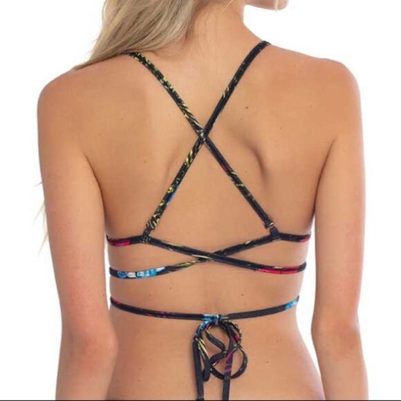 Revel Rey Women's Floral/Stripe Reversible Graphite Revel Bikini Swim Top sz M - Picture 6 of 6